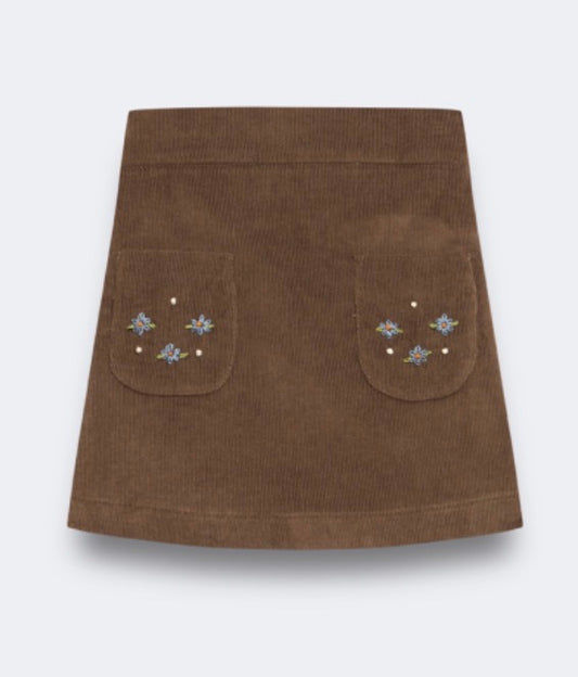 KHAKI CORDUROY MINI SKIRT