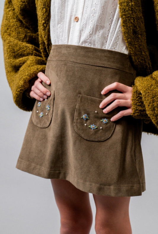 KHAKI CORDUROY MINI SKIRT