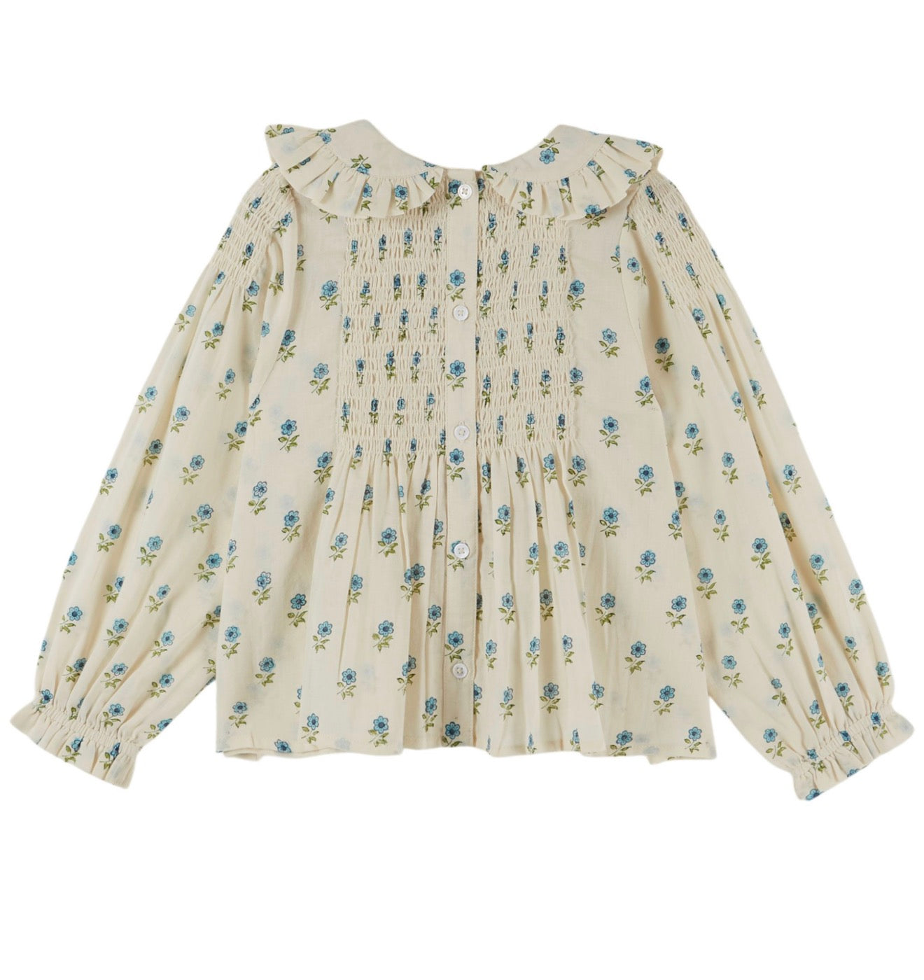 BLOCK PRINT SMOCKED BLOUSE