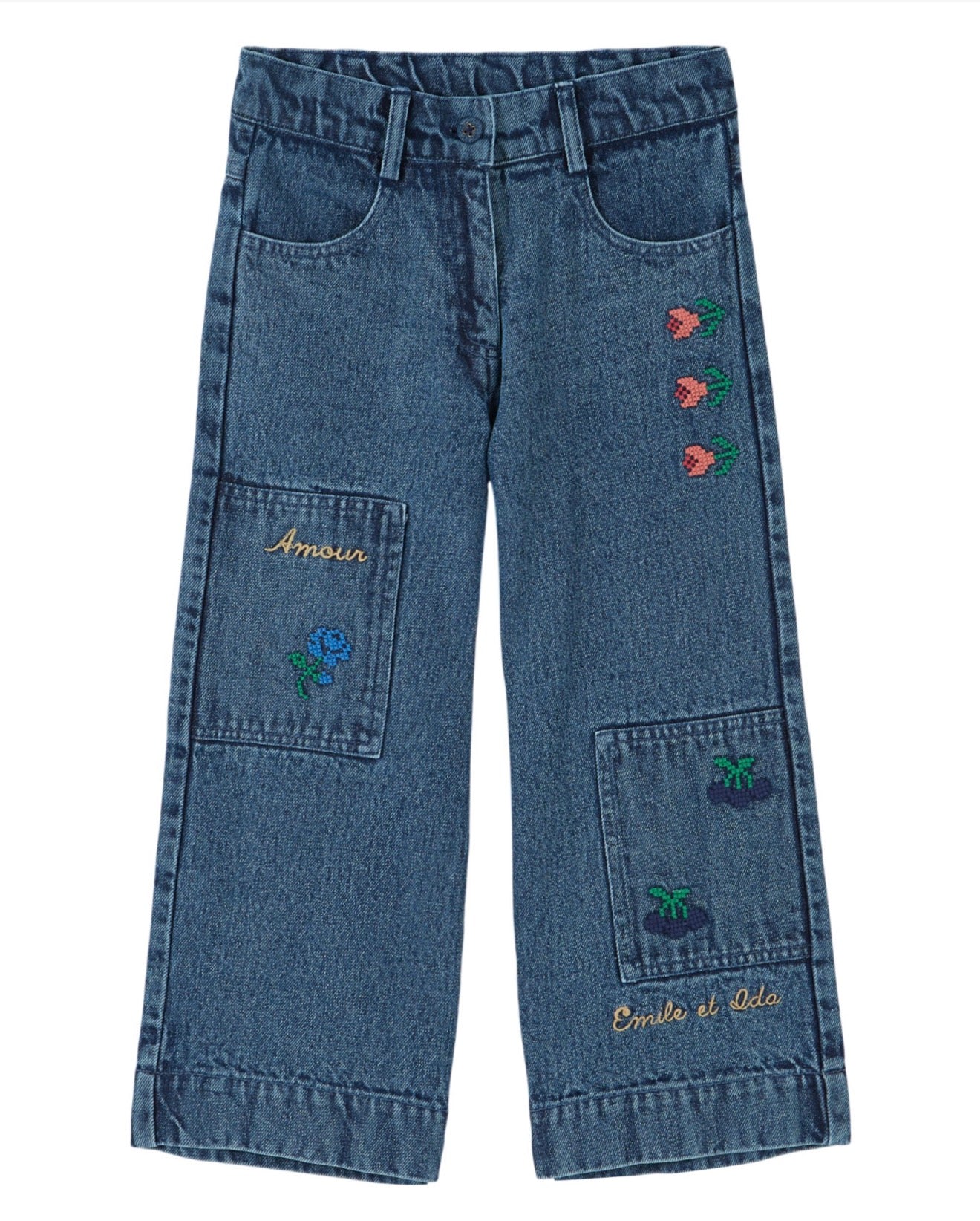 DENIM EMBROIDERED TROUSERS