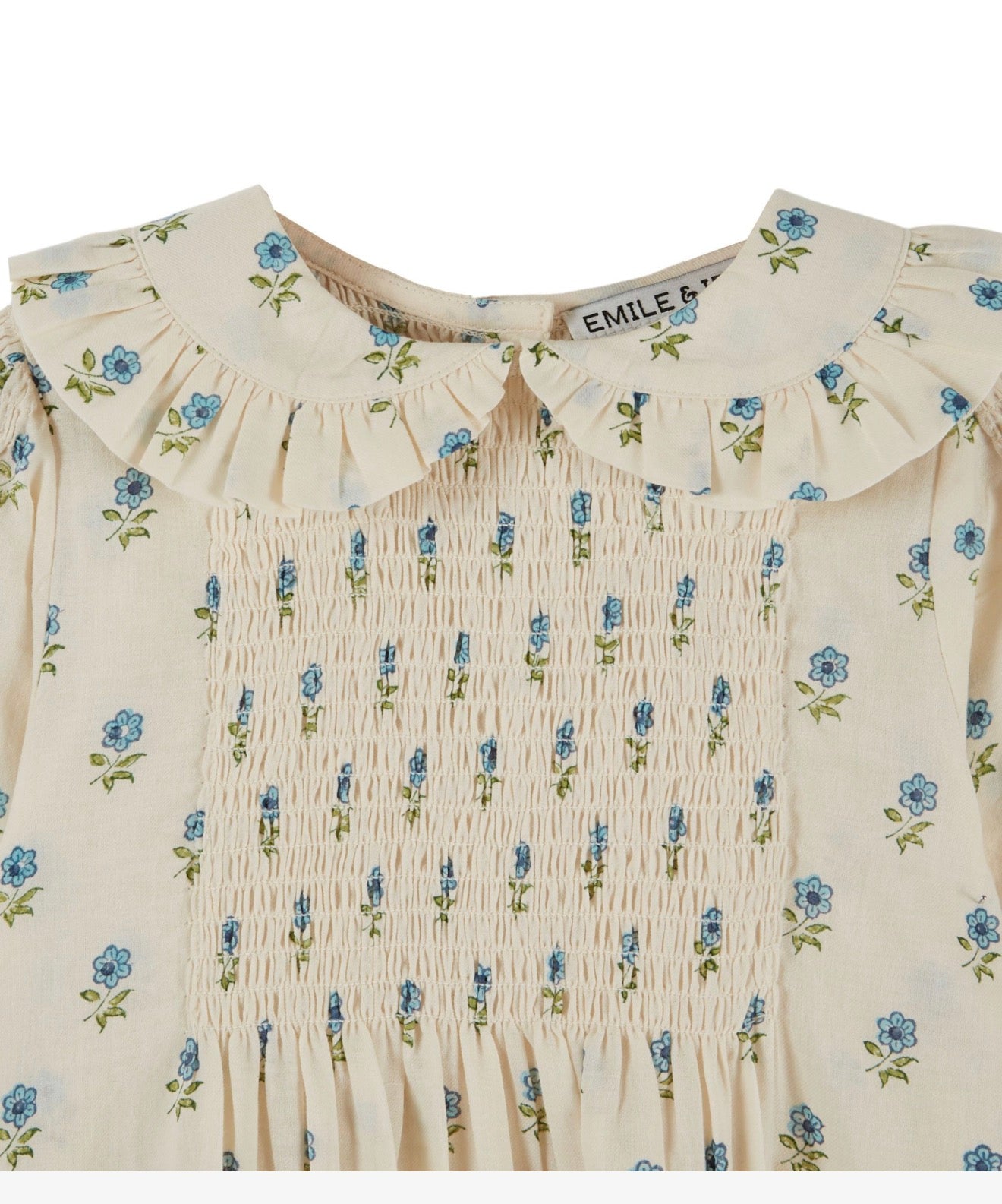 BLOCK PRINT SMOCKED BLOUSE